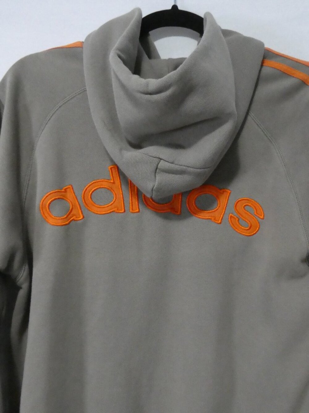 Vintage Y2K ADIDAS Pullover Hoodie Orange 3-Stripes Back Adidas Print - Large - Picture 11 of 16